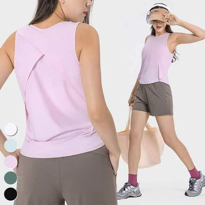 بلوزات رياضية سريعة الجفاف بدون اكمام - Quick Dry Sleeveless Cross Stitch Sports Tops Breathable