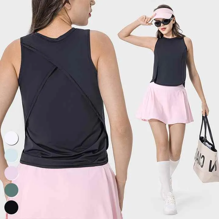 بلوزات رياضية سريعة الجفاف بدون اكمام - Quick Dry Sleeveless Cross Stitch Sports Tops Breathable