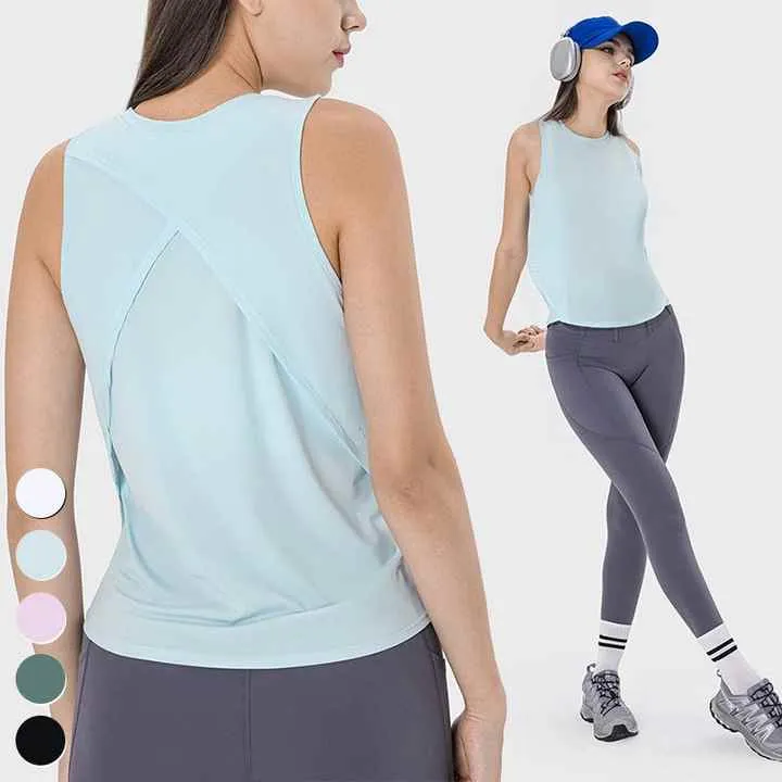 بلوزات رياضية سريعة الجفاف بدون اكمام - Quick Dry Sleeveless Cross Stitch Sports Tops Breathable