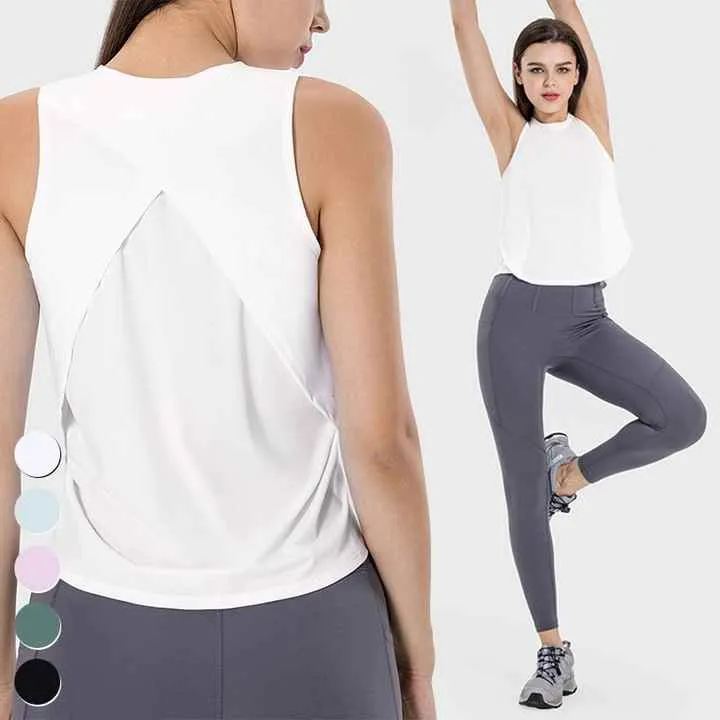 بلوزات رياضية سريعة الجفاف بدون اكمام - Quick Dry Sleeveless Cross Stitch Sports Tops Breathable