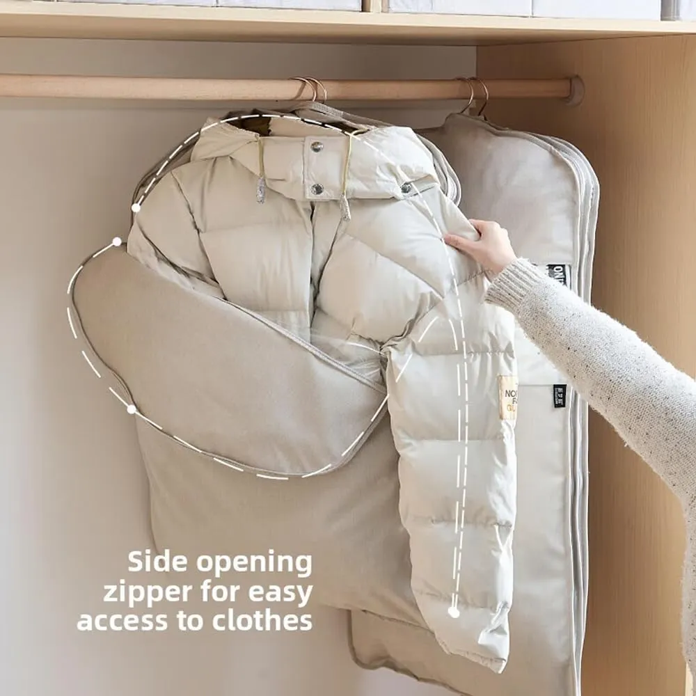 2025 Space Saving Hanging Garment Bag with Self Compression Zipper - Heavy Duty Dust Cover for Down Coats & Winter Jackets, Closet Organizer Storage Bag for Long-Term Protection (, M)