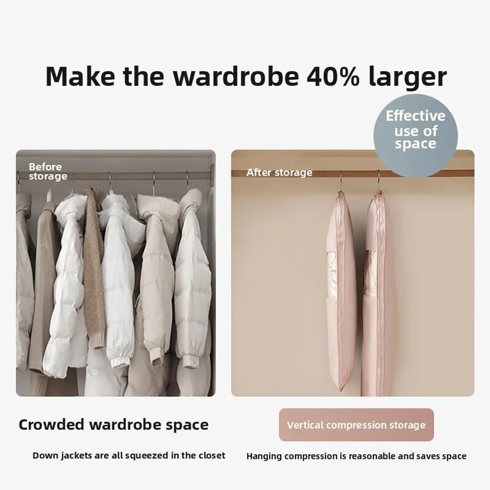 2025 Space Saving Hanging Garment Bag with Self Compression Zipper - Heavy Duty Dust Cover for Down Coats & Winter Jackets, Closet Organizer Storage Bag for Long-Term Protection (, M)