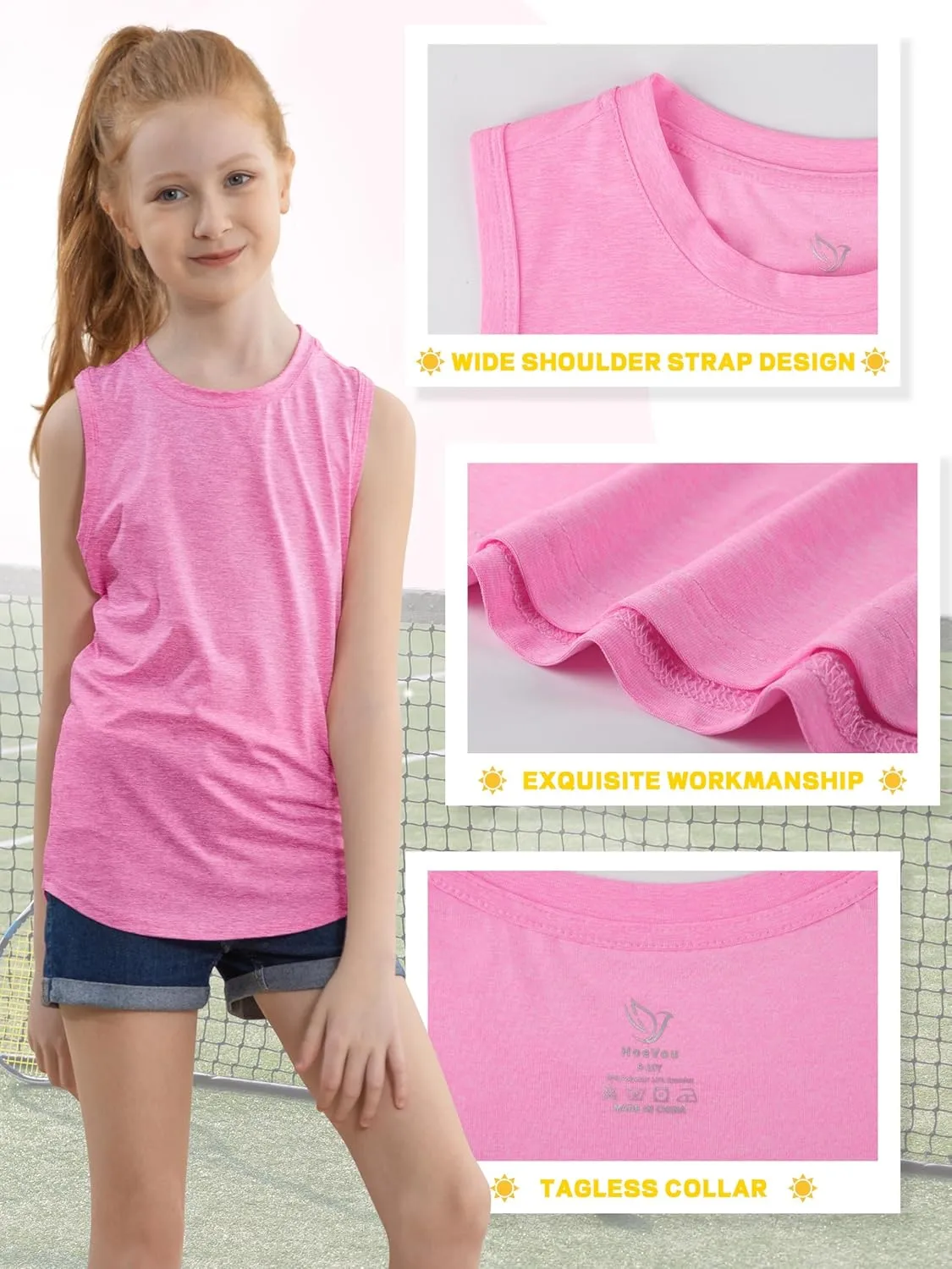 5 Pack Girls Tank Tops Dry-Fit Athletic Tank Tops for Girls Undershirts Teen Dance Performance Activewear