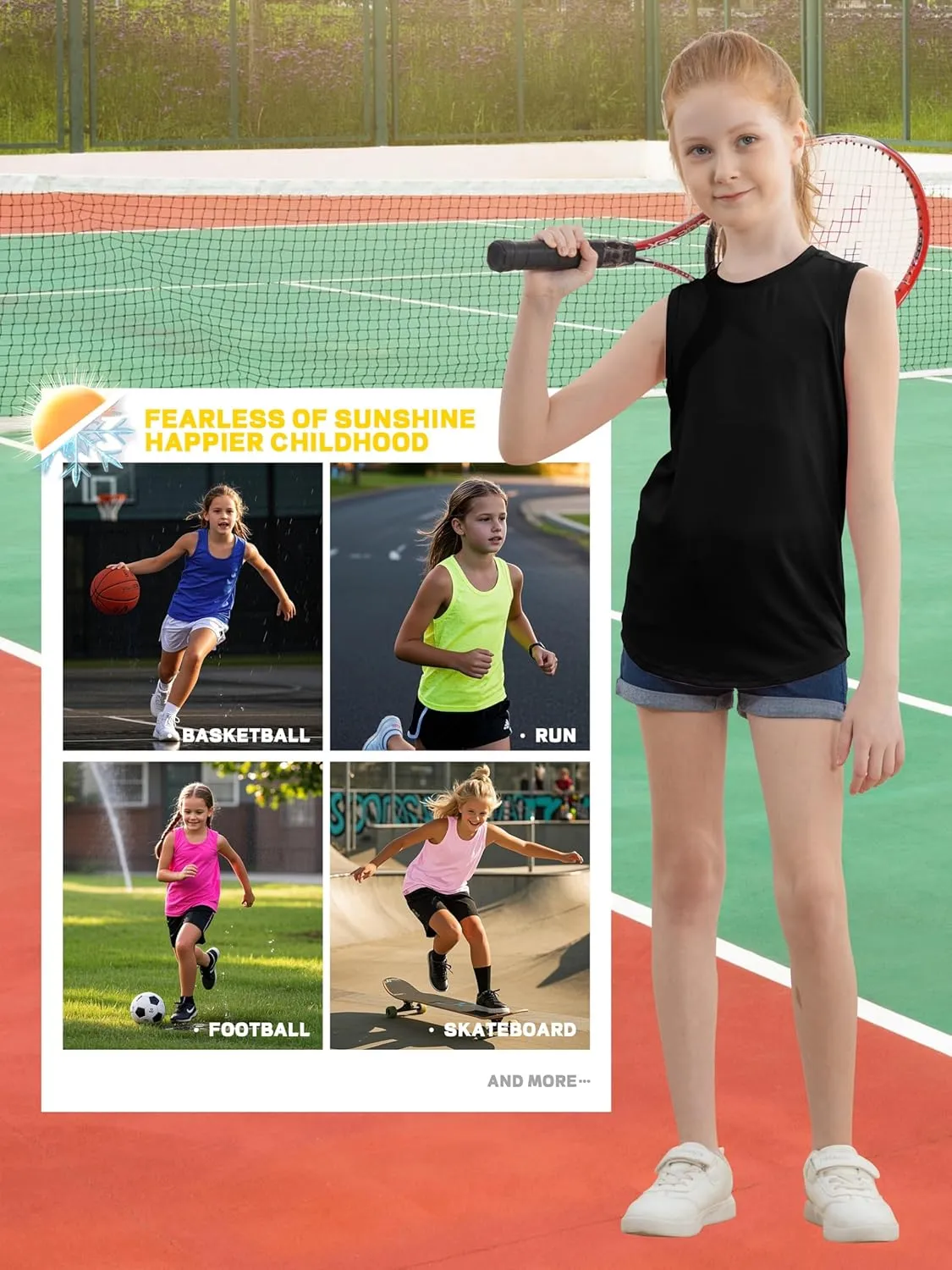 5 Pack Girls Tank Tops Dry-Fit Athletic Tank Tops for Girls Undershirts Teen Dance Performance Activewear
