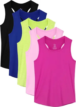 5 Pack Girls Tank Tops Dry-Fit Athletic Tank Tops for Girls Undershirts Teen Dance Performance Activewear