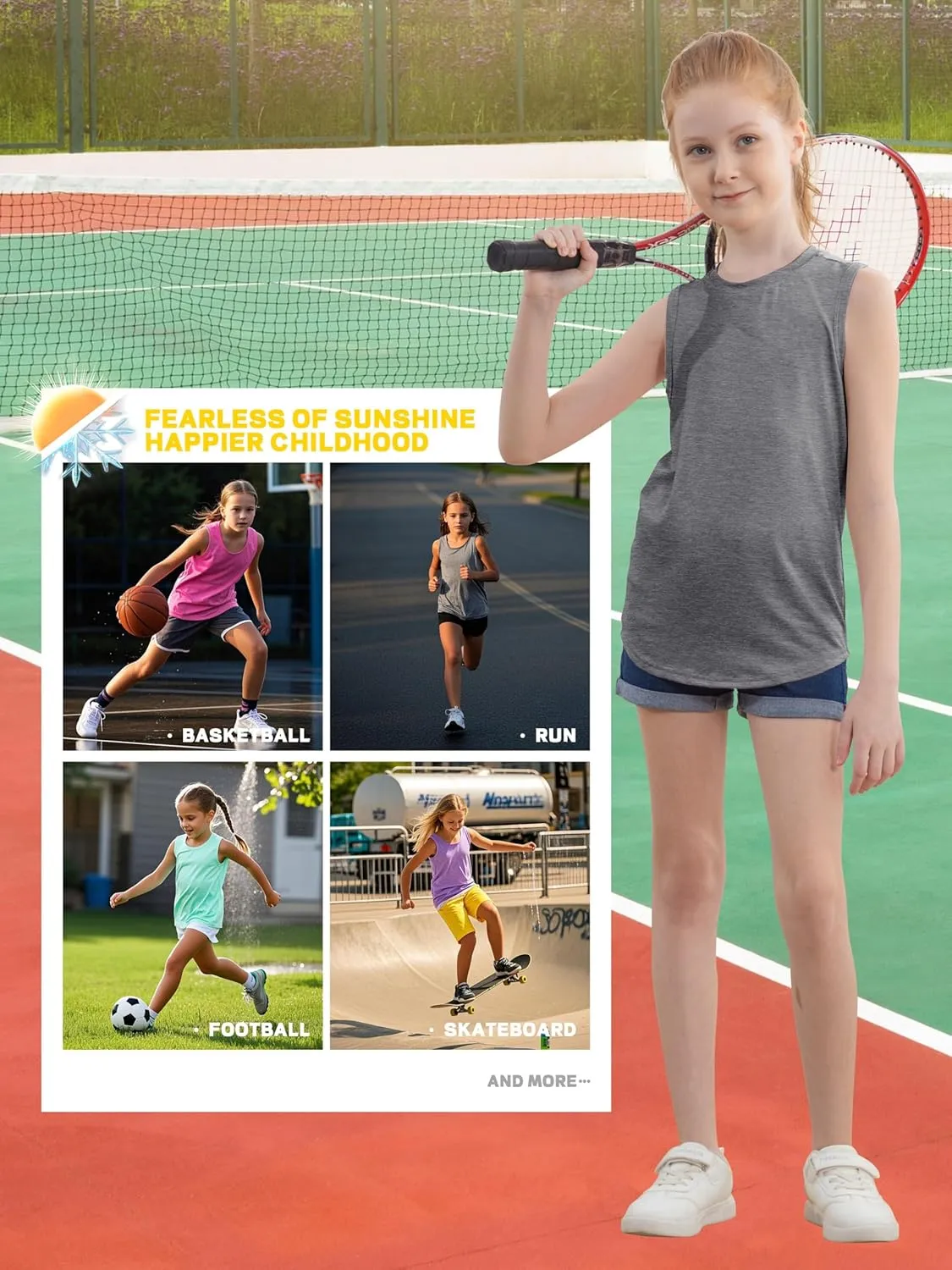 5 Pack Girls Tank Tops Dry-Fit Athletic Tank Tops for Girls Undershirts Teen Dance Performance Activewear
