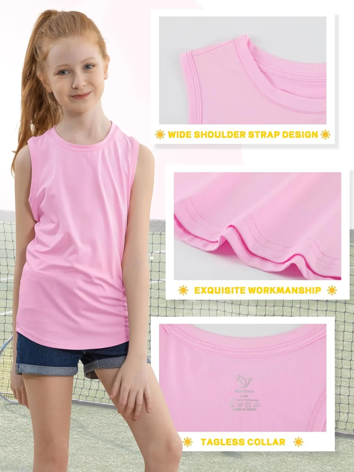 5 Pack Girls Tank Tops Dry-Fit Athletic Tank Tops for Girls Undershirts Teen Dance Performance Activewear