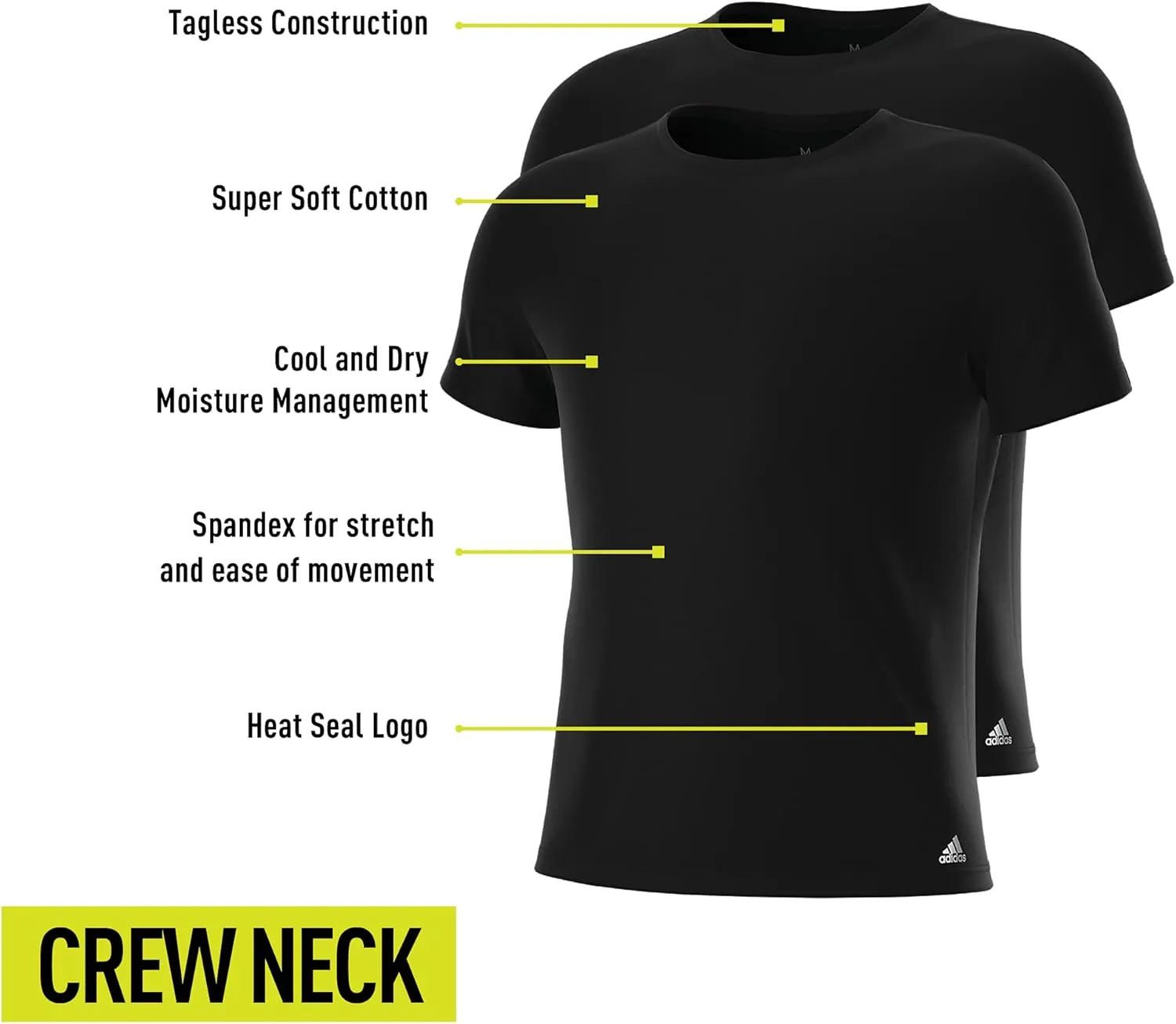 adidas Men's Stretch Cotton Crew Neck Undershirts (2-Pack)