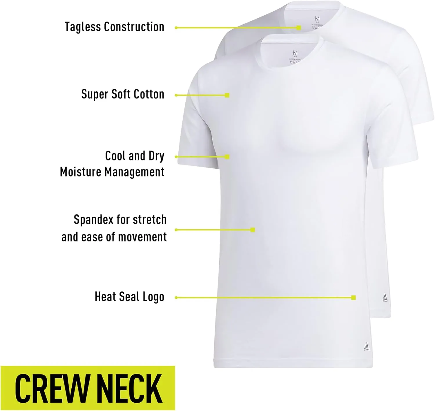 adidas Men's Stretch Cotton Crew Neck Undershirts (2-Pack)