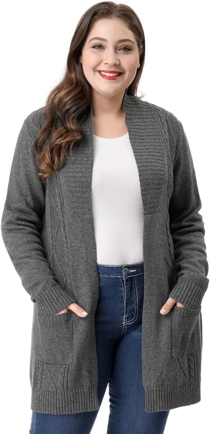 Agnes Orinda Women's Plus Size Classic Cardigan Sweaters Long Sleeve with Pockets Lightweight Cardigans