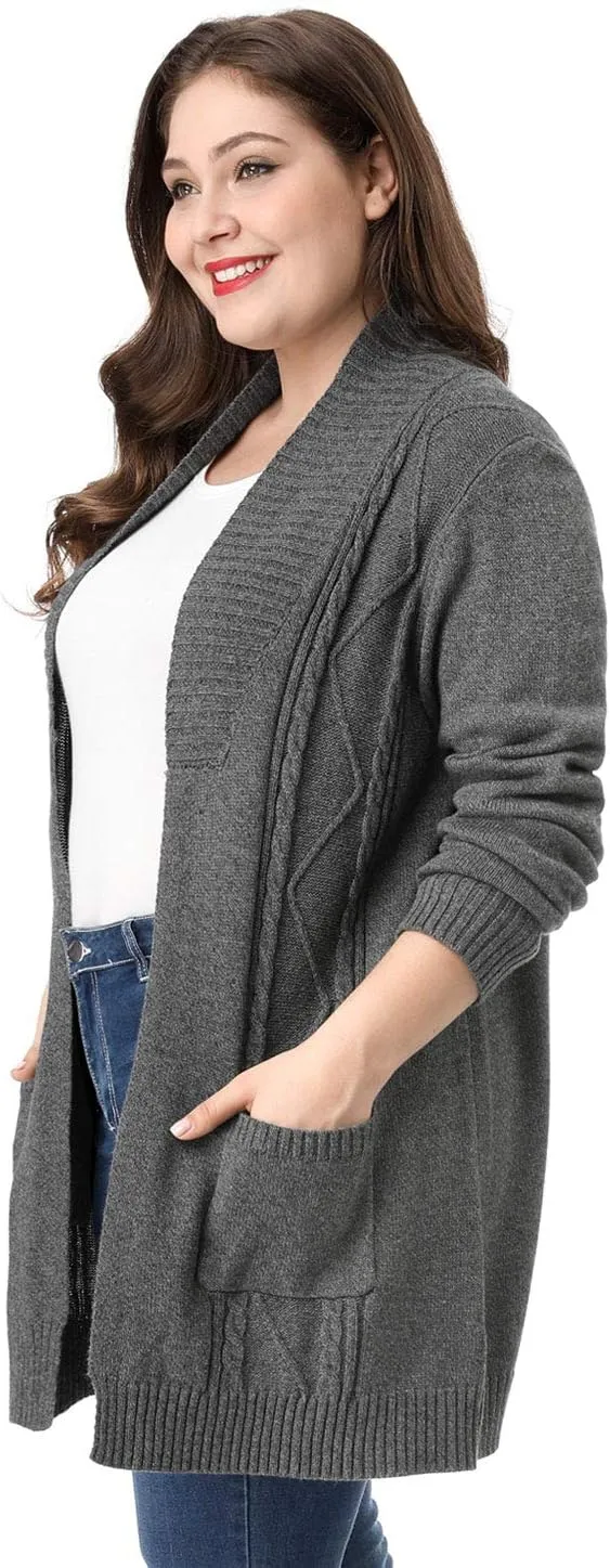 Agnes Orinda Women's Plus Size Classic Cardigan Sweaters Long Sleeve with Pockets Lightweight Cardigans