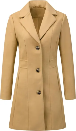 Allegra K Women's Trench Coats Single Breasted Long Outerwear Winter Coat