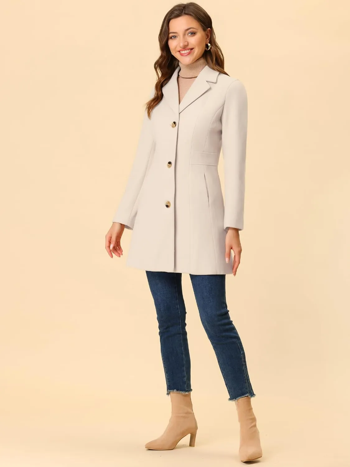 Allegra K Women's Trench Coats Single Breasted Long Outerwear Winter Coat