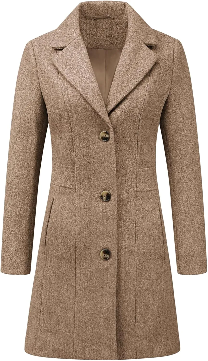 Allegra K Women's Trench Coats Single Breasted Long Outerwear Winter Coat