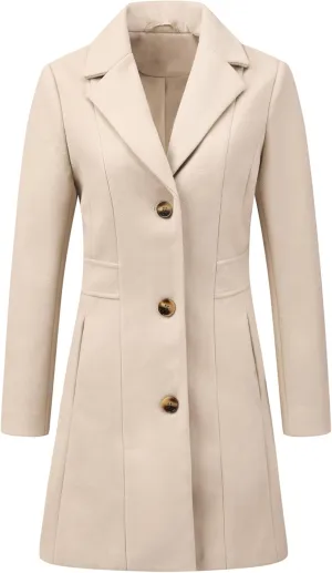 Allegra K Women's Trench Coats Single Breasted Long Outerwear Winter Coat