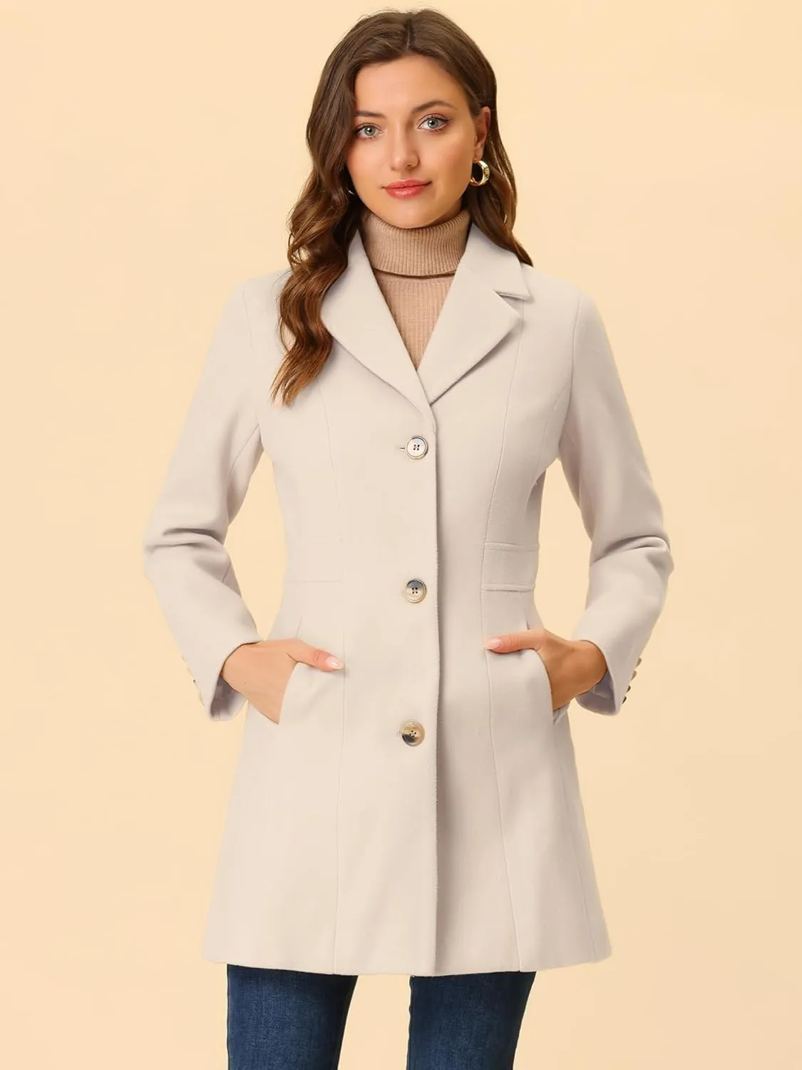 Allegra K Women's Trench Coats Single Breasted Long Outerwear Winter Coat