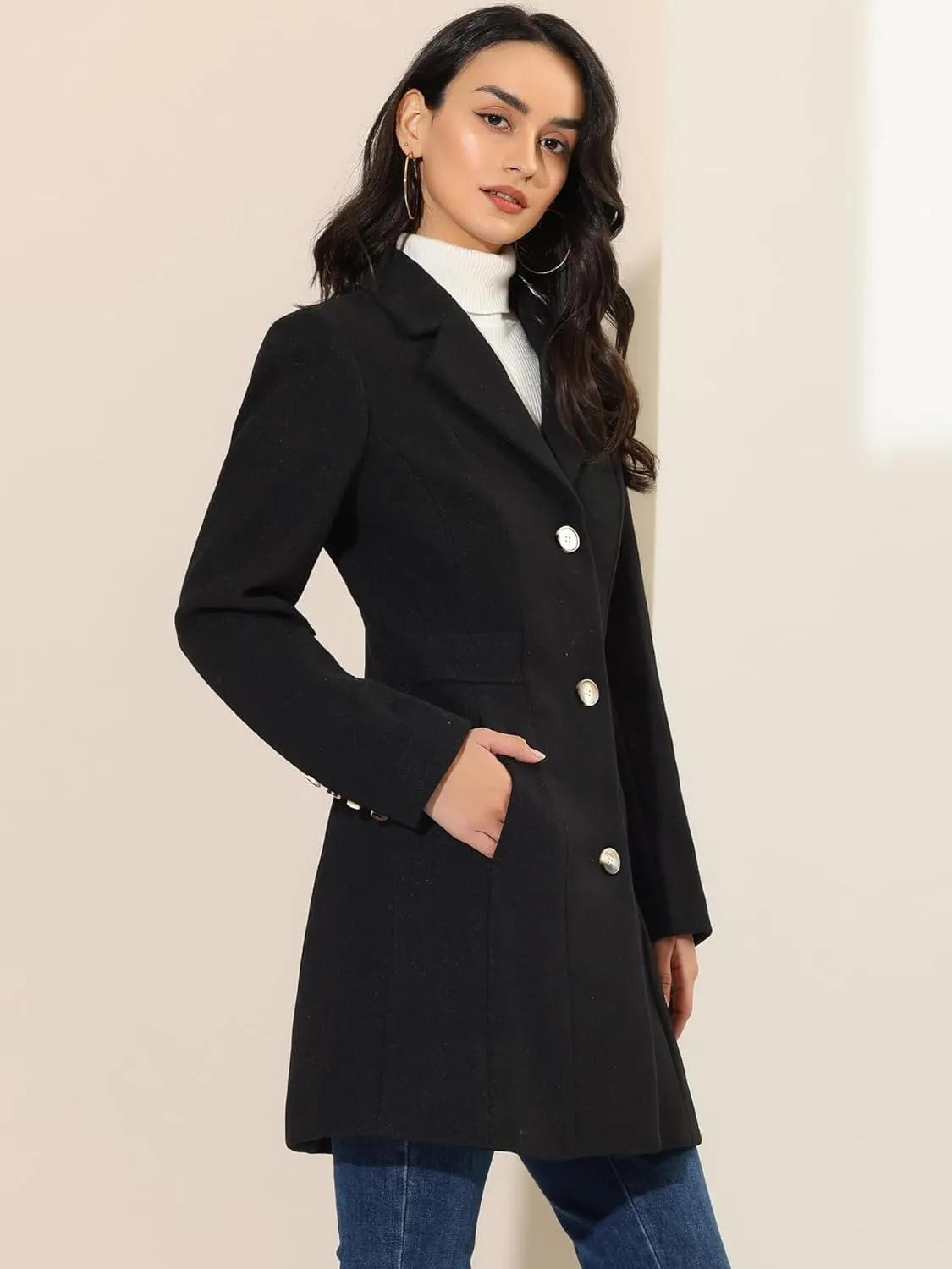Allegra K Women's Trench Coats Single Breasted Long Outerwear Winter Coat