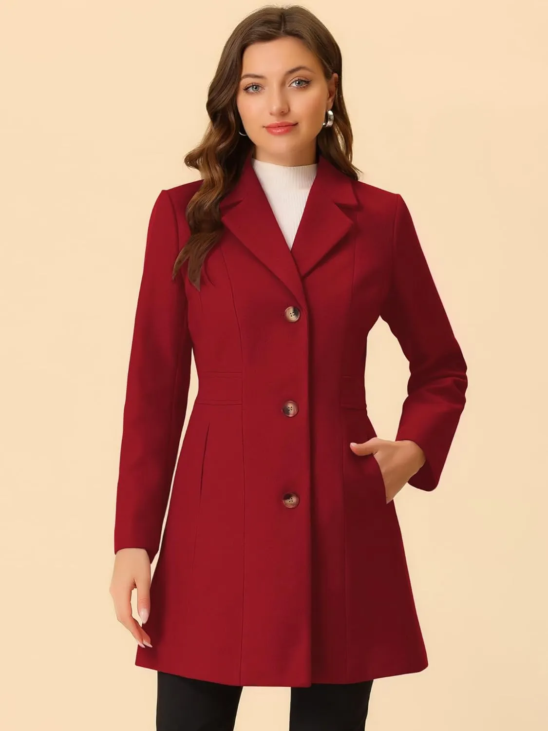 Allegra K Women's Trench Coats Single Breasted Long Outerwear Winter Coat