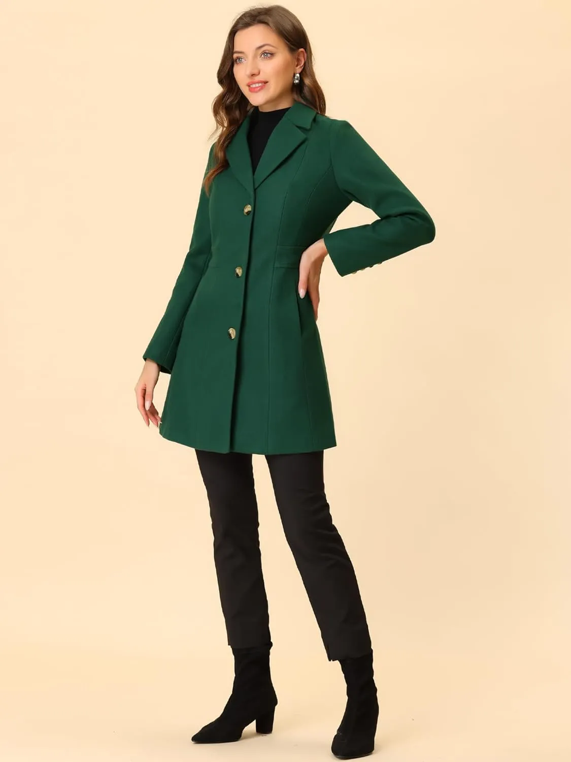 Allegra K Women's Trench Coats Single Breasted Long Outerwear Winter Coat