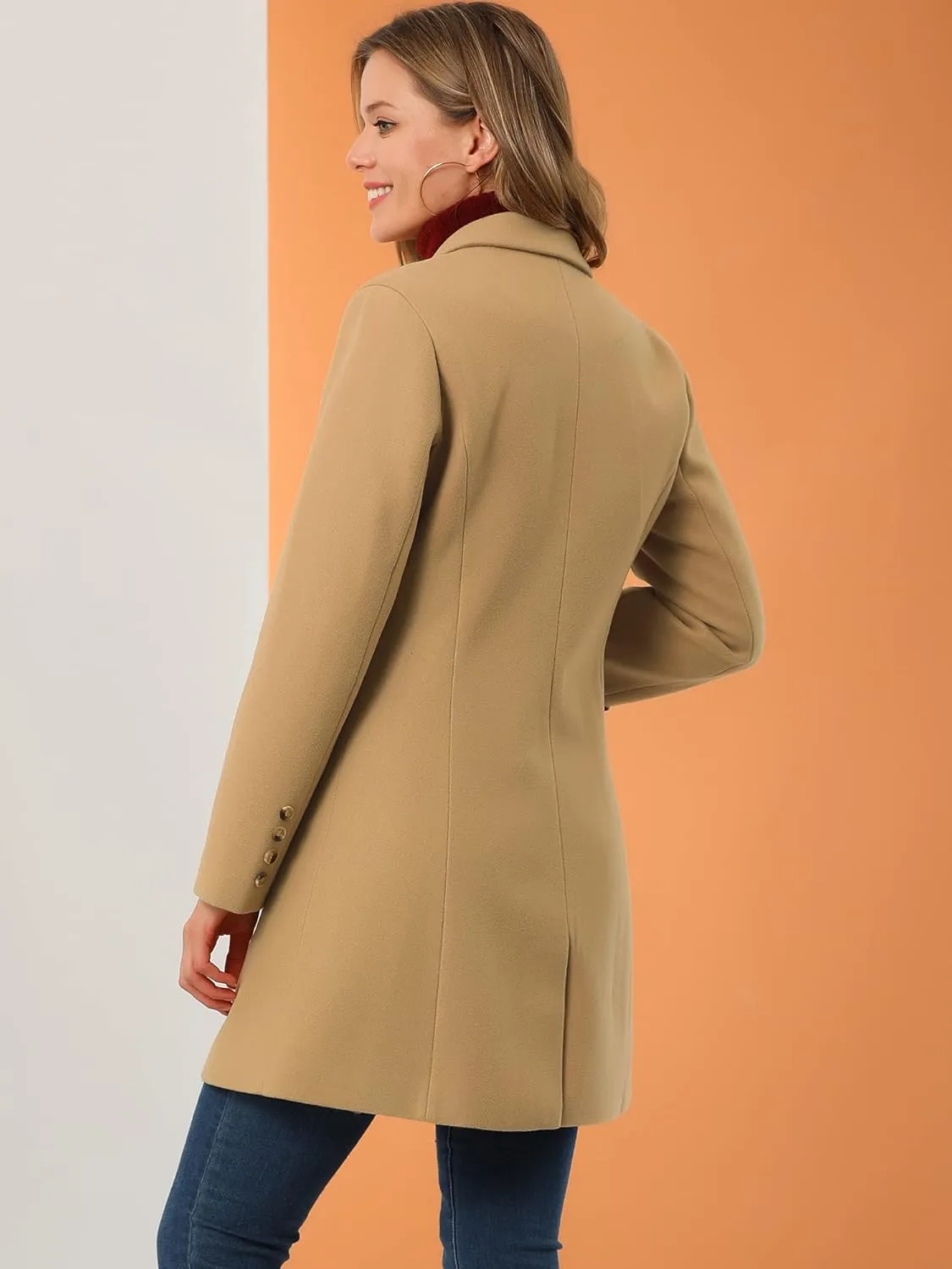 Allegra K Women's Trench Coats Single Breasted Long Outerwear Winter Coat