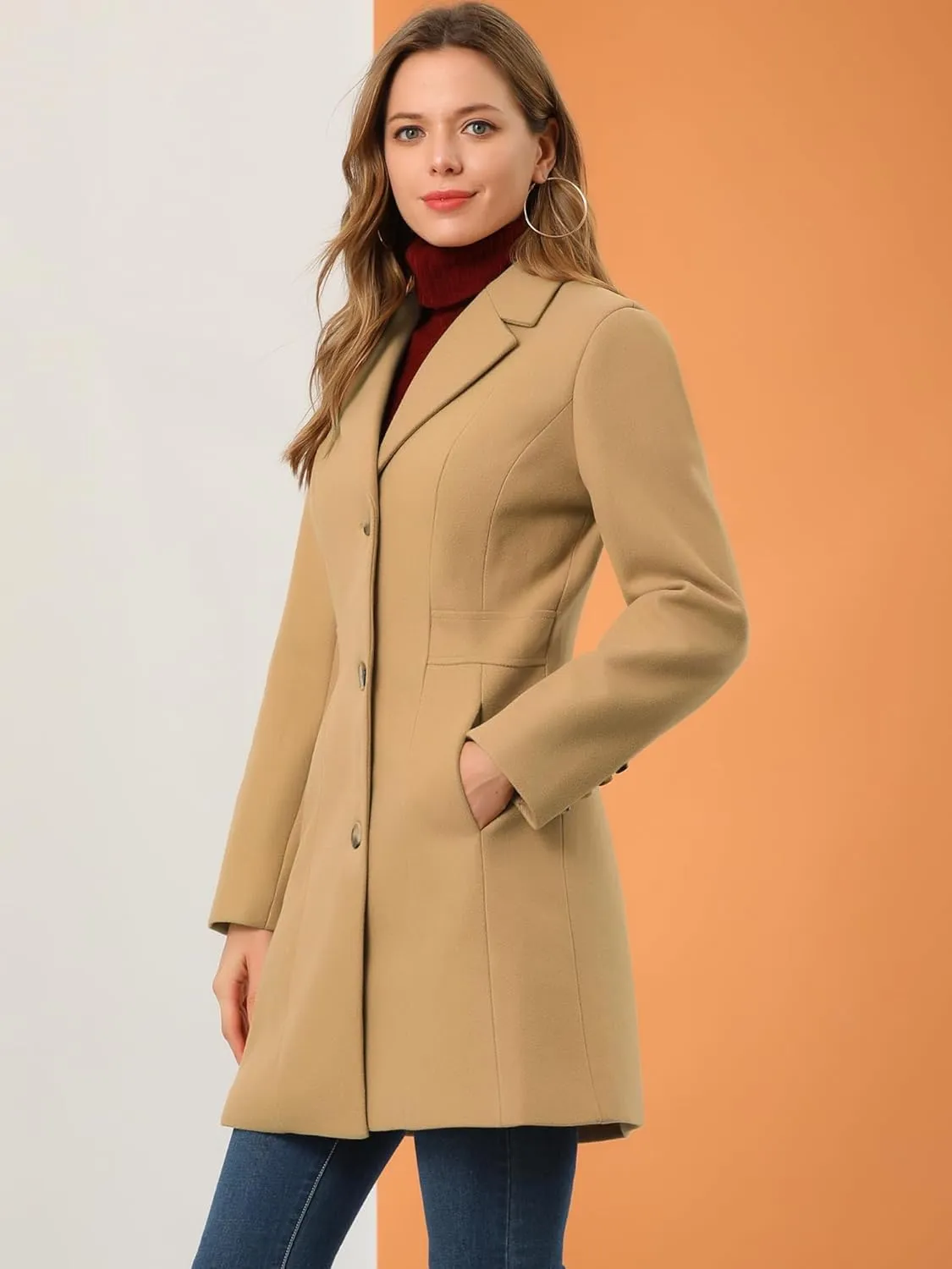 Allegra K Women's Trench Coats Single Breasted Long Outerwear Winter Coat