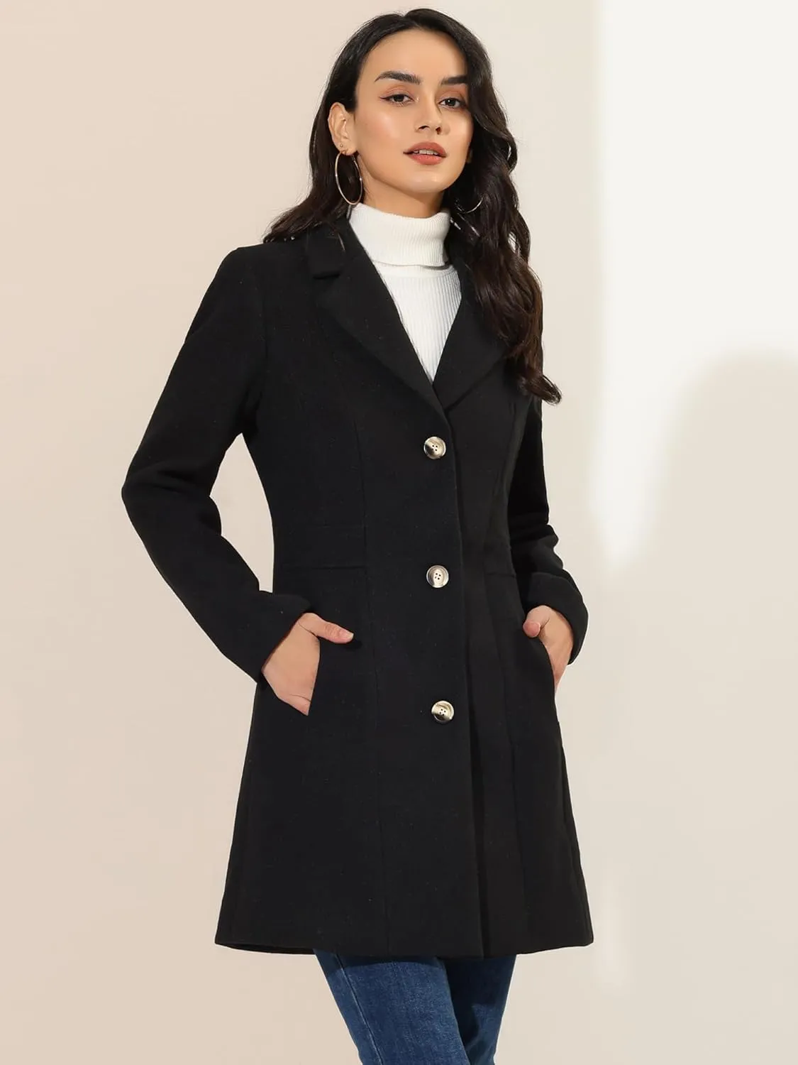 Allegra K Women's Trench Coats Single Breasted Long Outerwear Winter Coat