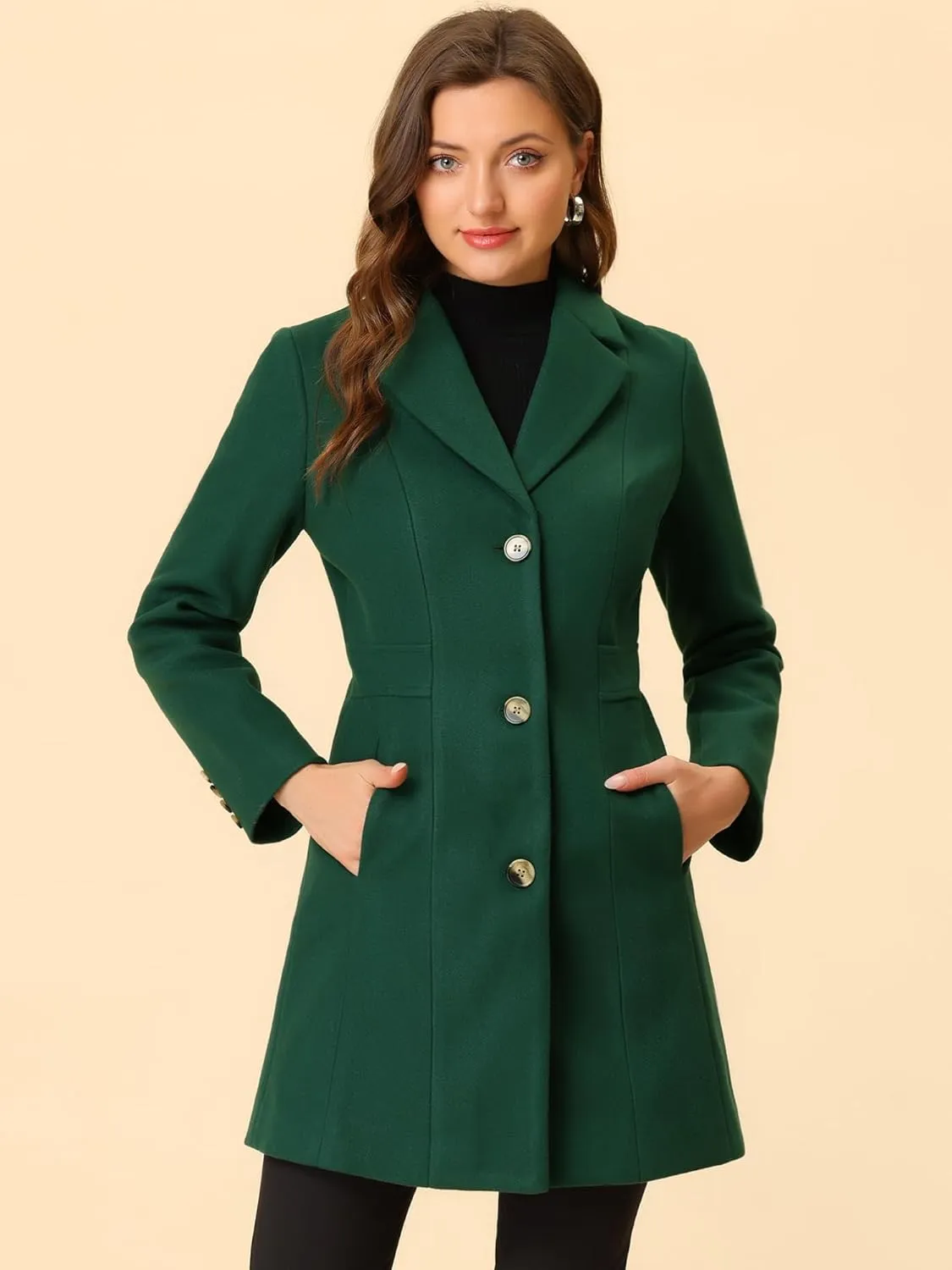 Allegra K Women's Trench Coats Single Breasted Long Outerwear Winter Coat