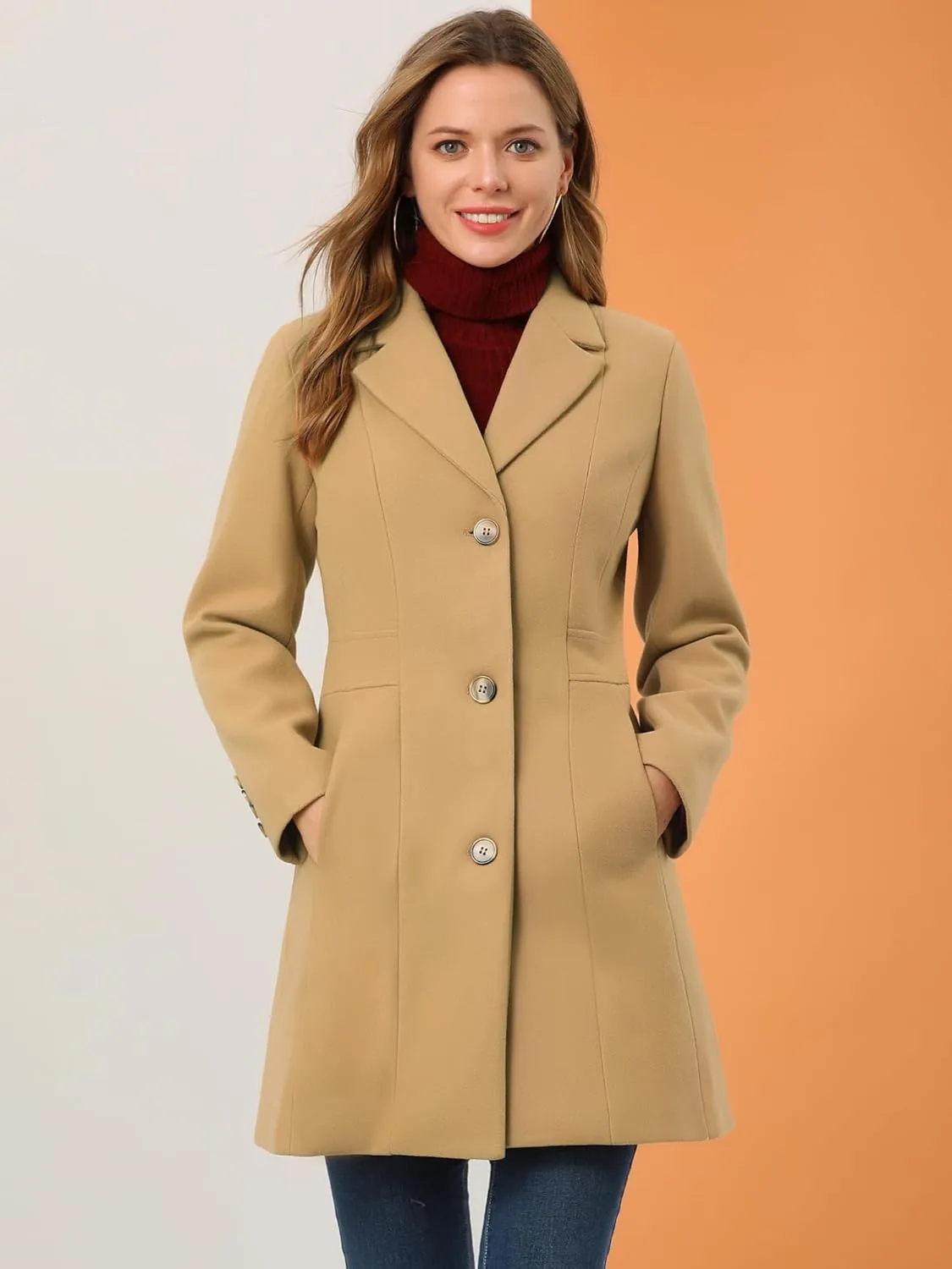 Allegra K Women's Trench Coats Single Breasted Long Outerwear Winter Coat