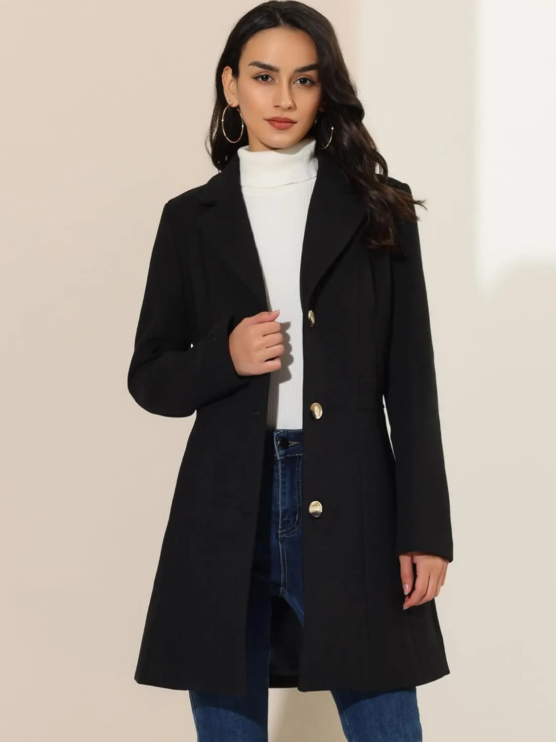 Allegra K Women's Trench Coats Single Breasted Long Outerwear Winter Coat