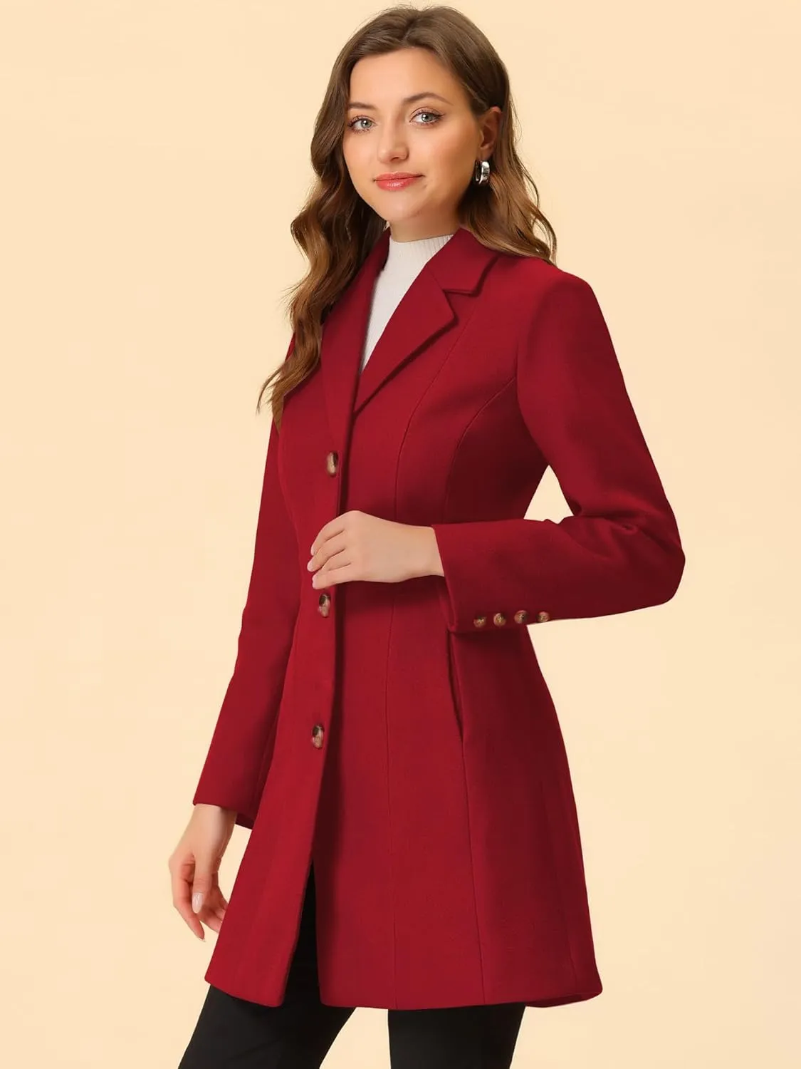 Allegra K Women's Trench Coats Single Breasted Long Outerwear Winter Coat