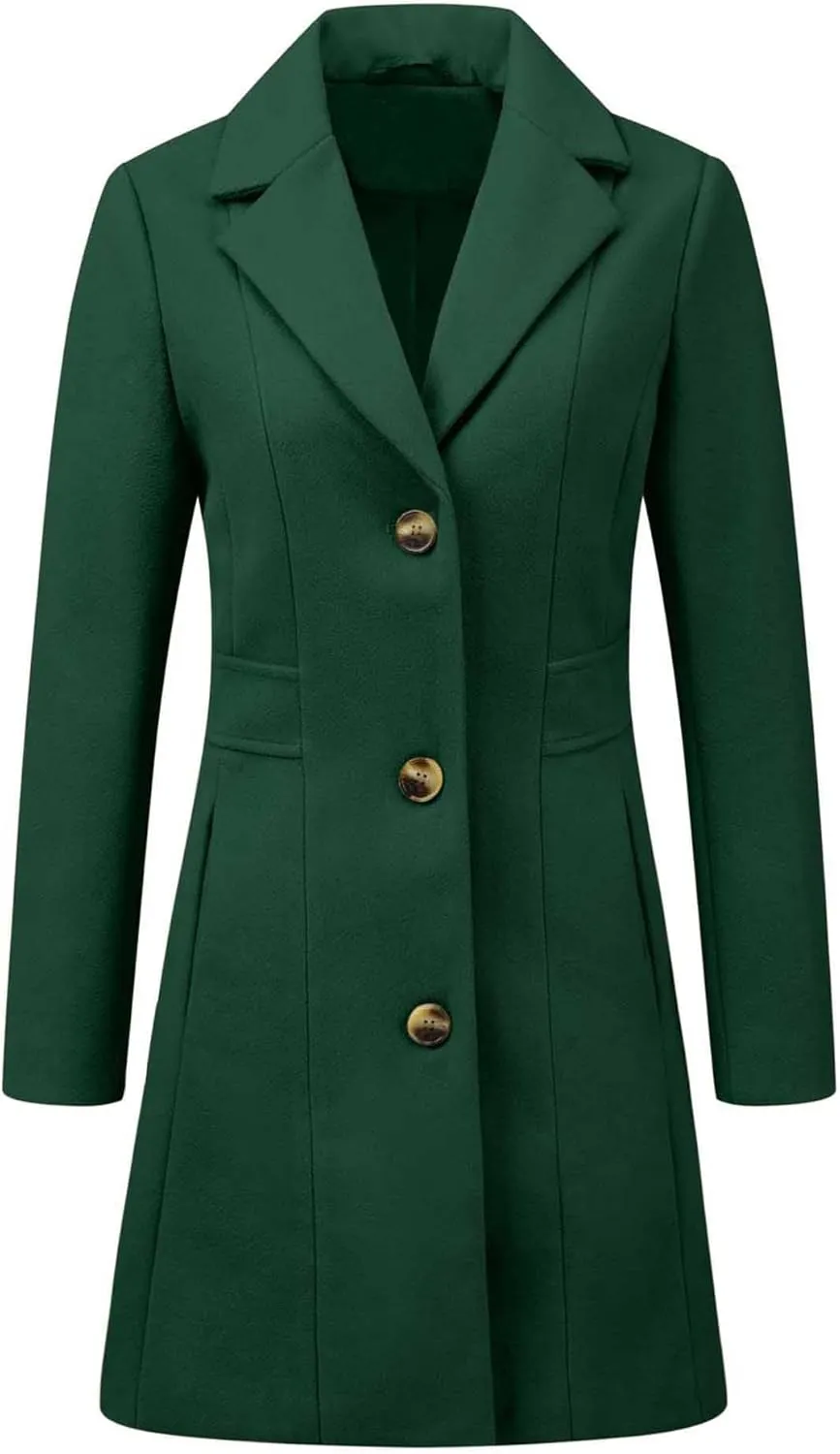 Allegra K Women's Trench Coats Single Breasted Long Outerwear Winter Coat