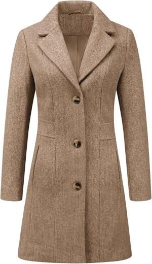 Allegra K Women's Trench Coats Single Breasted Long Outerwear Winter Coat