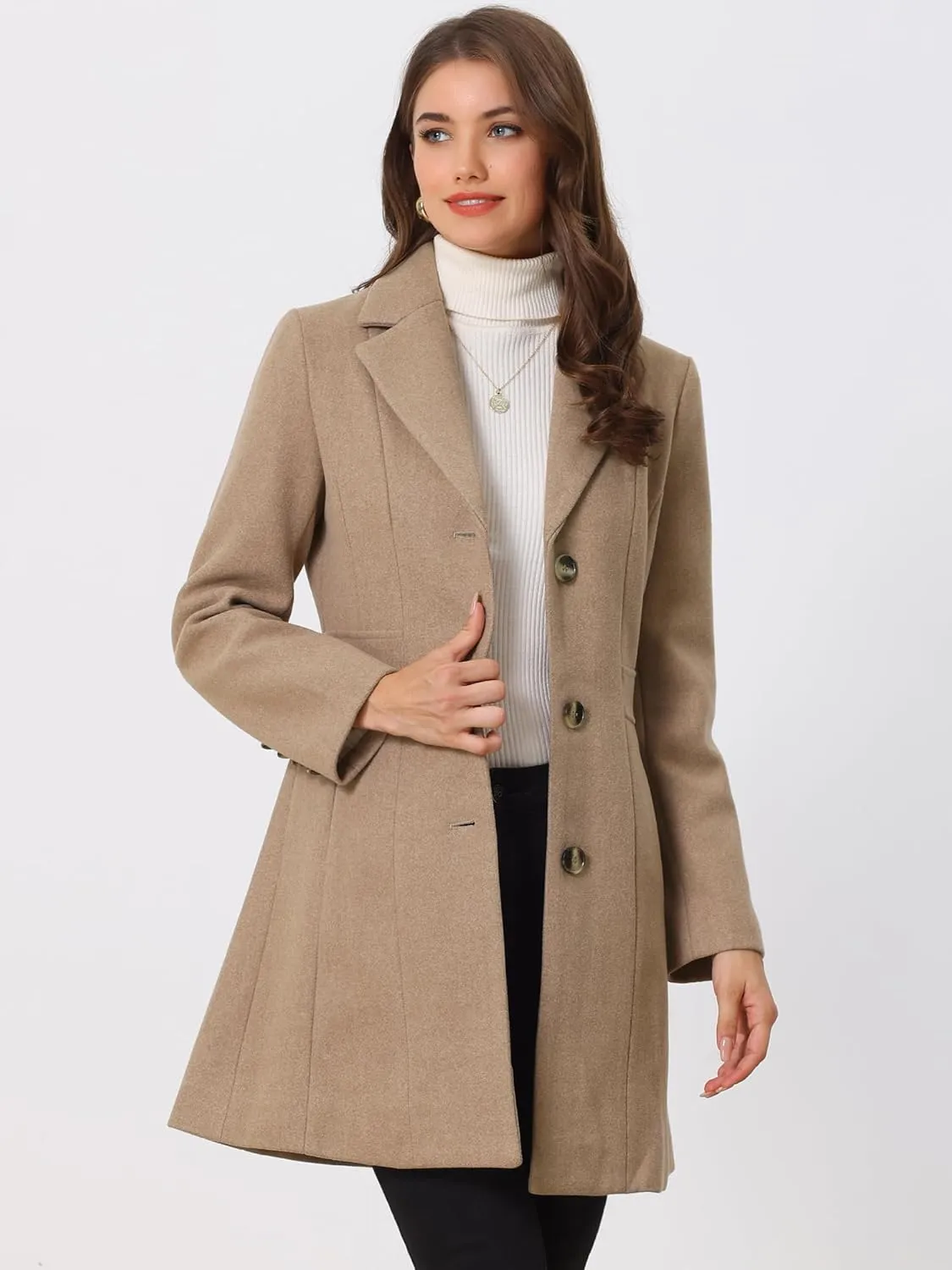 Allegra K Women's Trench Coats Single Breasted Long Outerwear Winter Coat