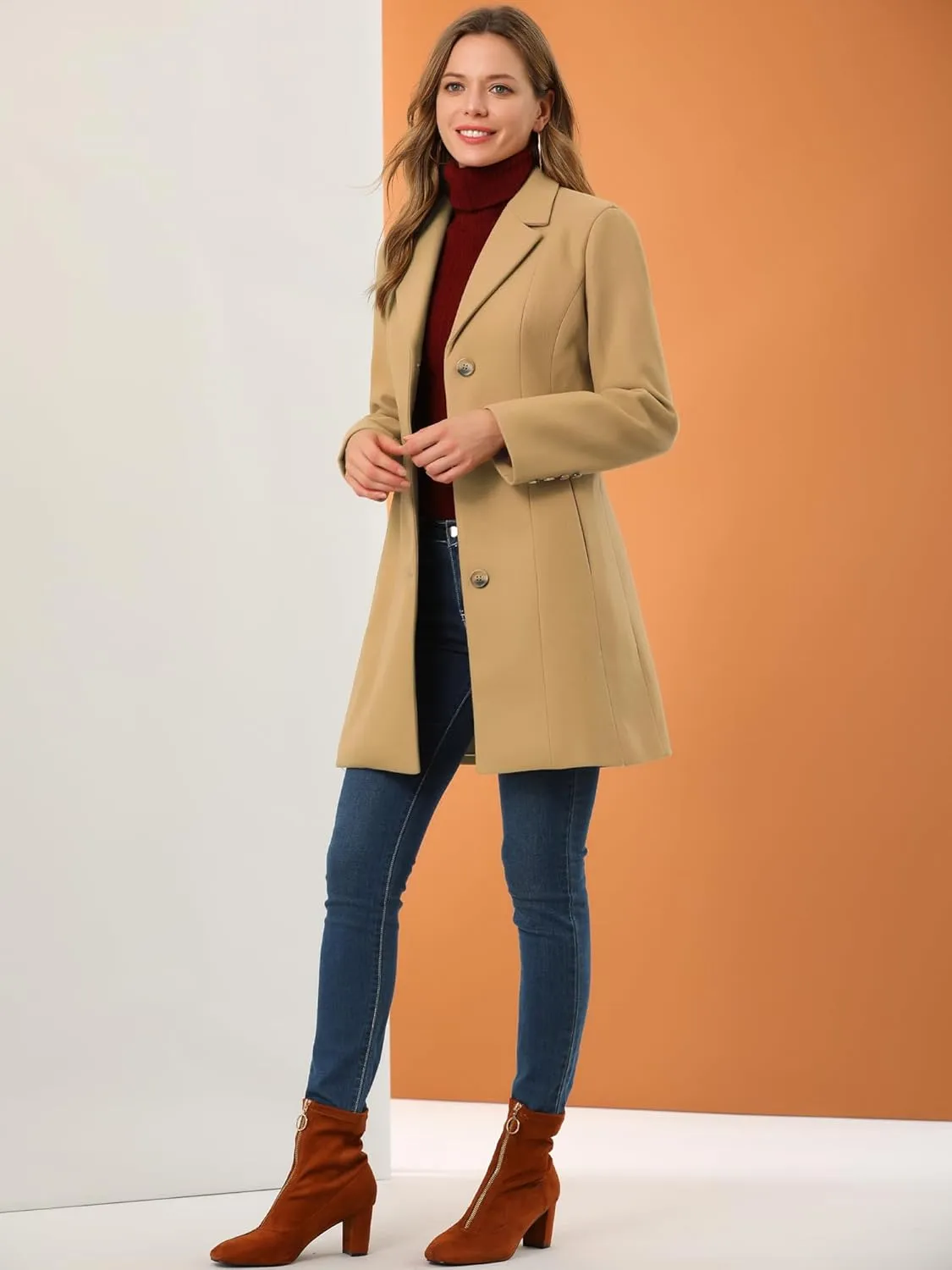 Allegra K Women's Trench Coats Single Breasted Long Outerwear Winter Coat