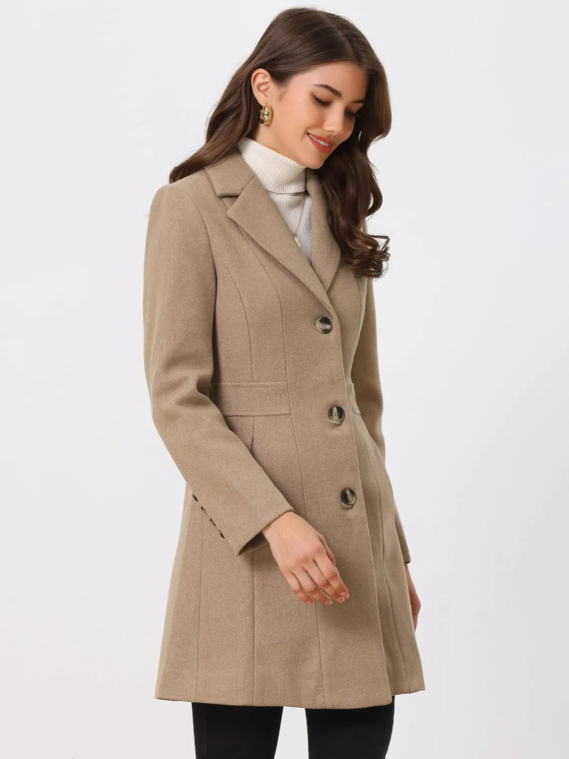 Allegra K Women's Trench Coats Single Breasted Long Outerwear Winter Coat