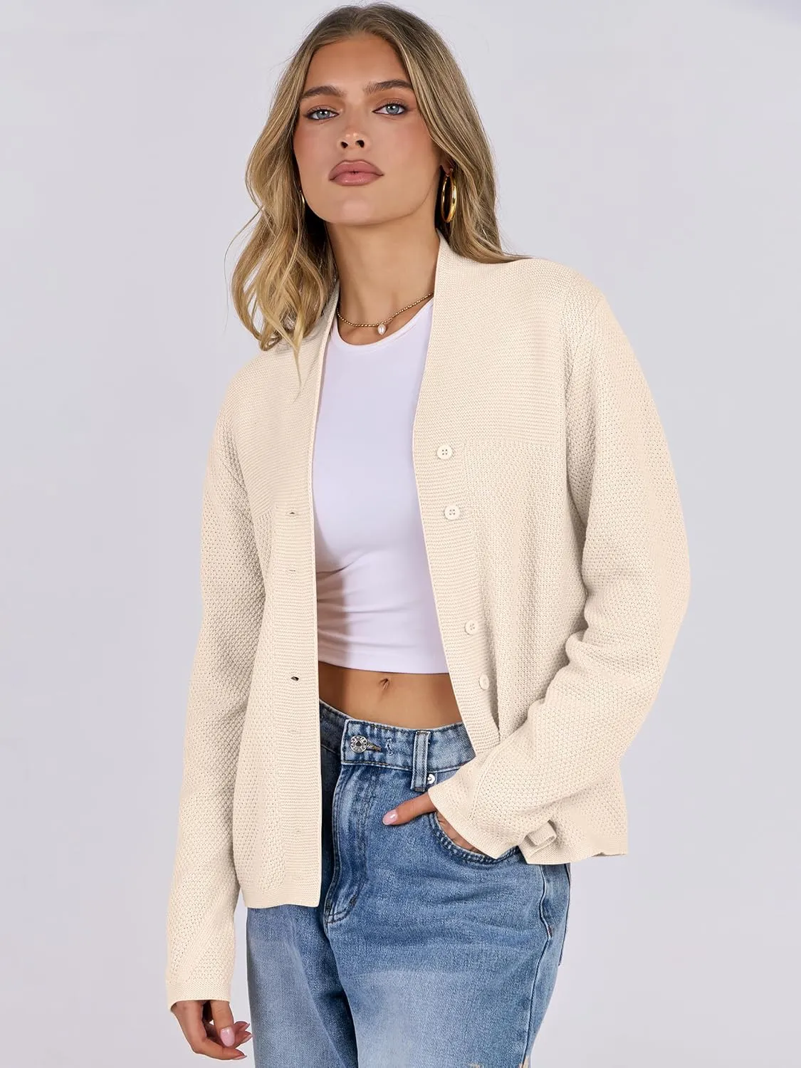 ANRABESS Womens Cardigan Sweater 2025 Casual Waffle Knit Long Sleeve Button Down Fall Fashion Jackets Outwear