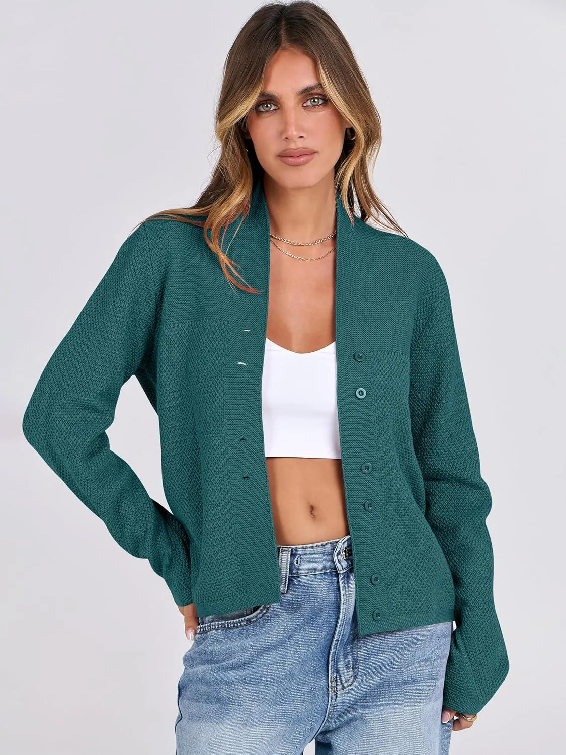 ANRABESS Womens Cardigan Sweater 2025 Casual Waffle Knit Long Sleeve Button Down Fall Fashion Jackets Outwear