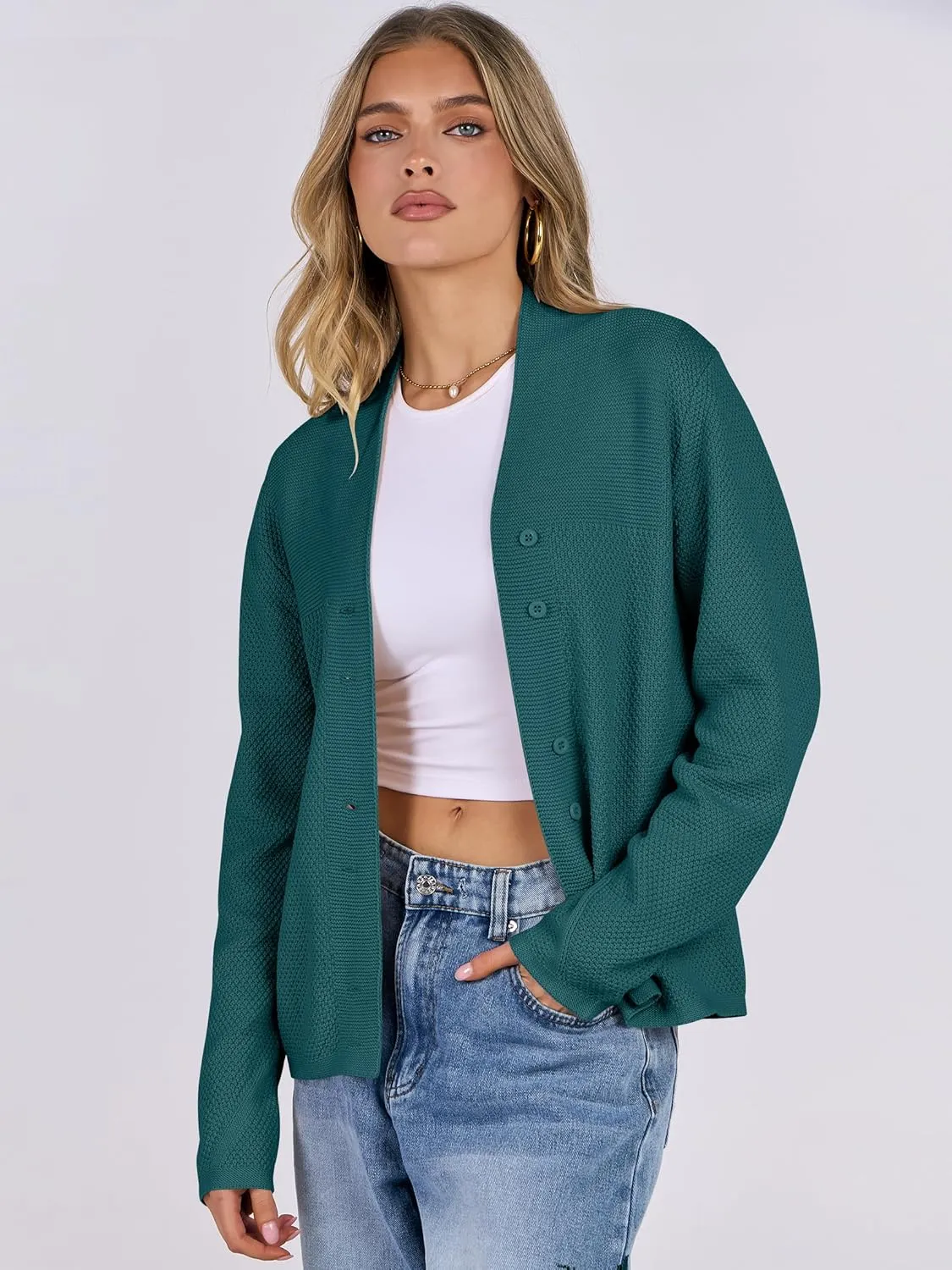 ANRABESS Womens Cardigan Sweater 2025 Casual Waffle Knit Long Sleeve Button Down Fall Fashion Jackets Outwear