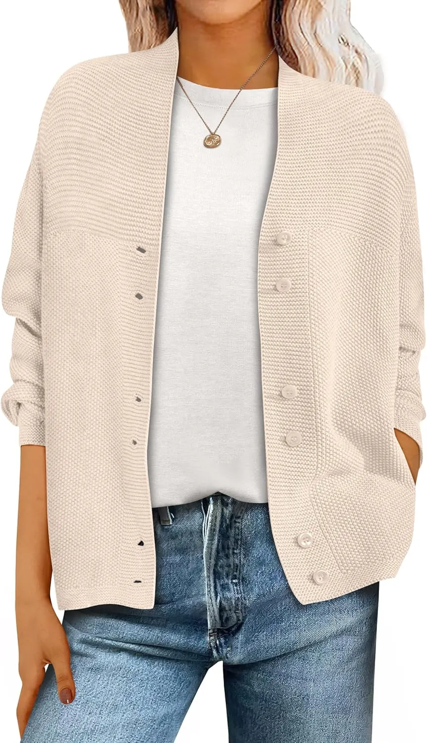 ANRABESS Womens Cardigan Sweater 2025 Casual Waffle Knit Long Sleeve Button Down Fall Fashion Jackets Outwear