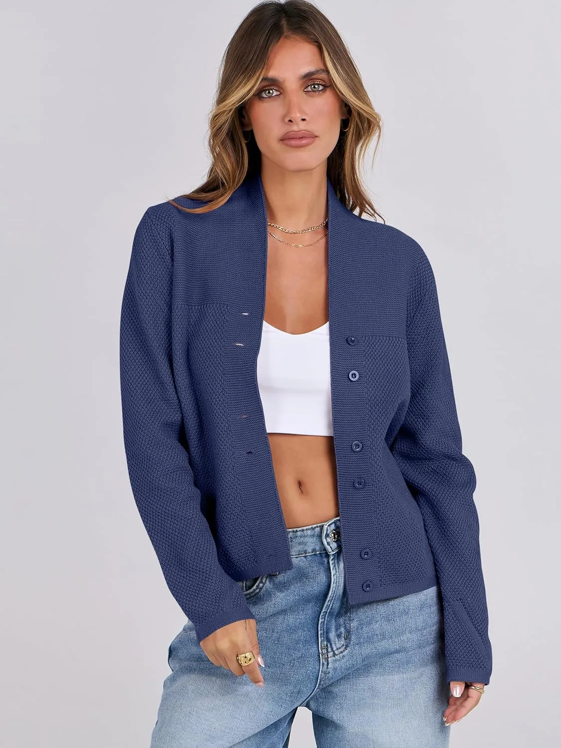 ANRABESS Womens Cardigan Sweater 2025 Casual Waffle Knit Long Sleeve Button Down Fall Fashion Jackets Outwear