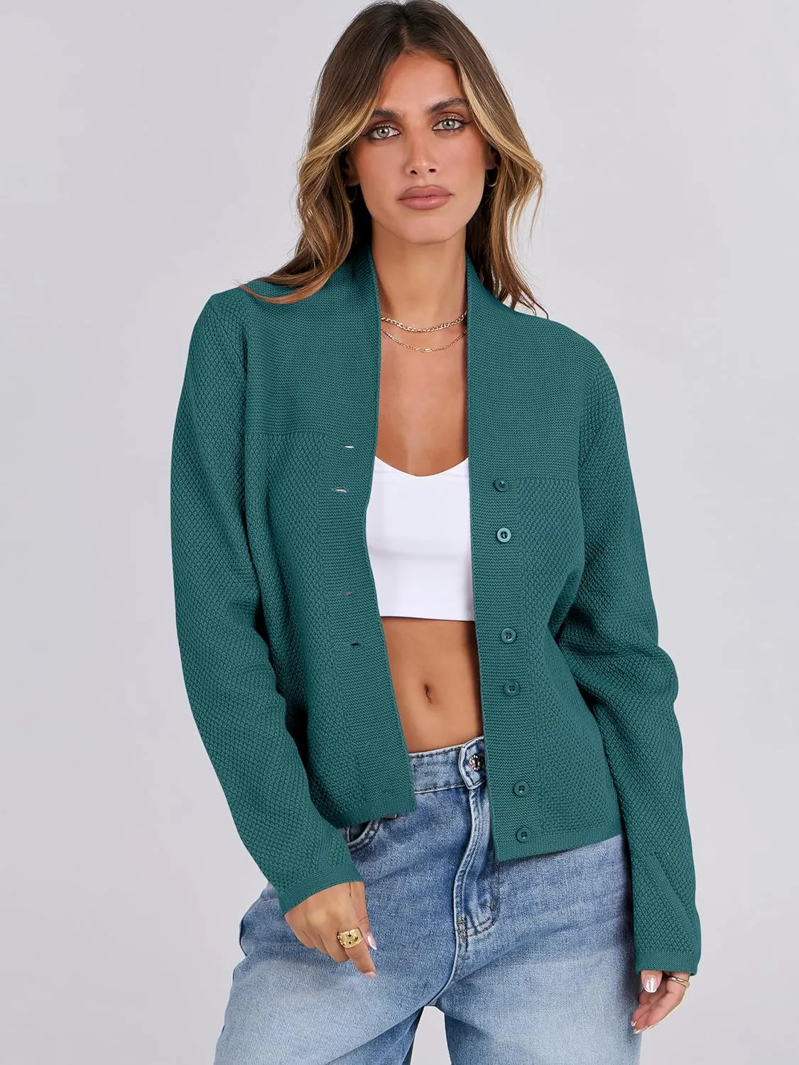 ANRABESS Womens Cardigan Sweater 2025 Casual Waffle Knit Long Sleeve Button Down Fall Fashion Jackets Outwear