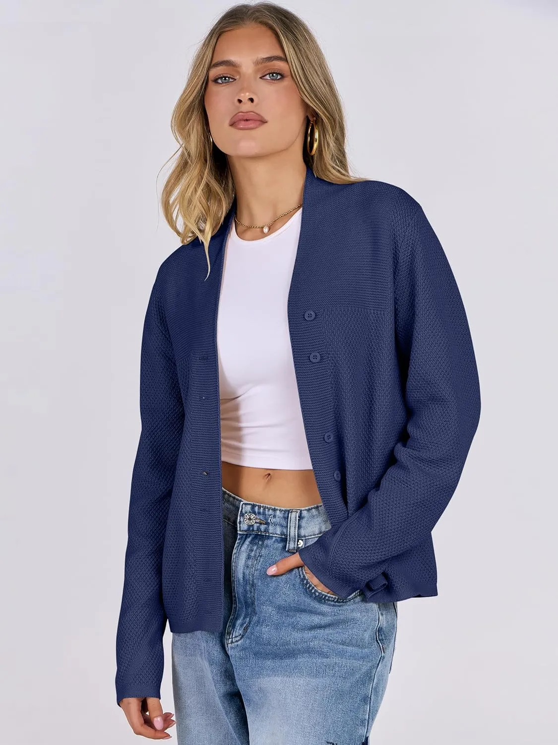 ANRABESS Womens Cardigan Sweater 2025 Casual Waffle Knit Long Sleeve Button Down Fall Fashion Jackets Outwear
