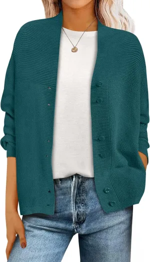 ANRABESS Womens Cardigan Sweater 2025 Casual Waffle Knit Long Sleeve Button Down Fall Fashion Jackets Outwear