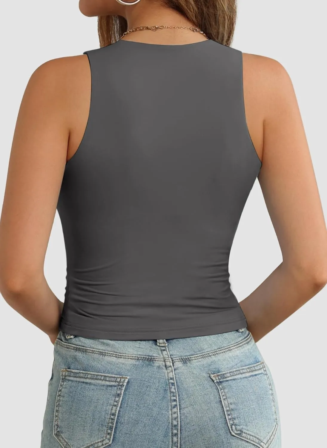 ATHMILE Womens Double Lined Crop Tank Tops Casual Basic Shirts Sleeveless Workout Tops Cute Summer Clothes Teen Girls