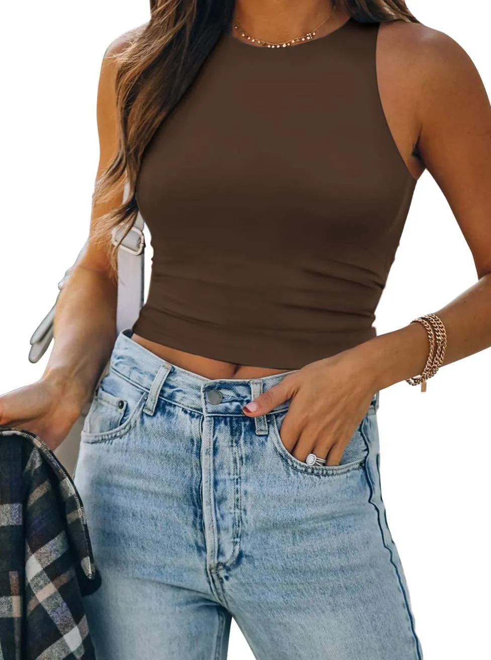 ATHMILE Womens Double Lined Crop Tank Tops Casual Basic Shirts Sleeveless Workout Tops Cute Summer Clothes Teen Girls
