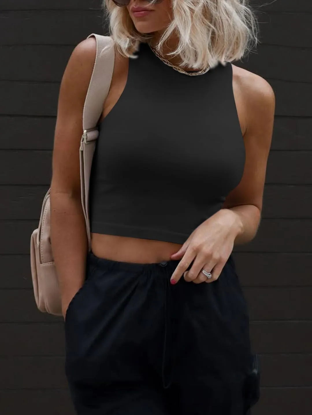 ATHMILE Womens Double Lined Crop Tank Tops Casual Basic Shirts Sleeveless Workout Tops Cute Summer Clothes Teen Girls