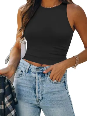 ATHMILE Womens Double Lined Crop Tank Tops Casual Basic Shirts Sleeveless Workout Tops Cute Summer Clothes Teen Girls