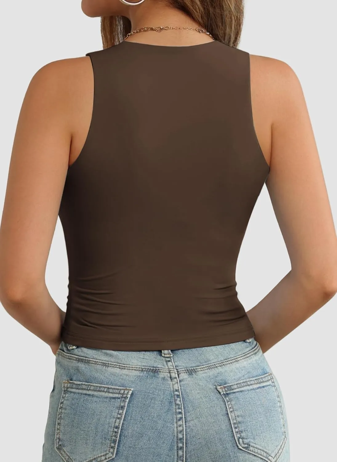 ATHMILE Womens Double Lined Crop Tank Tops Casual Basic Shirts Sleeveless Workout Tops Cute Summer Clothes Teen Girls