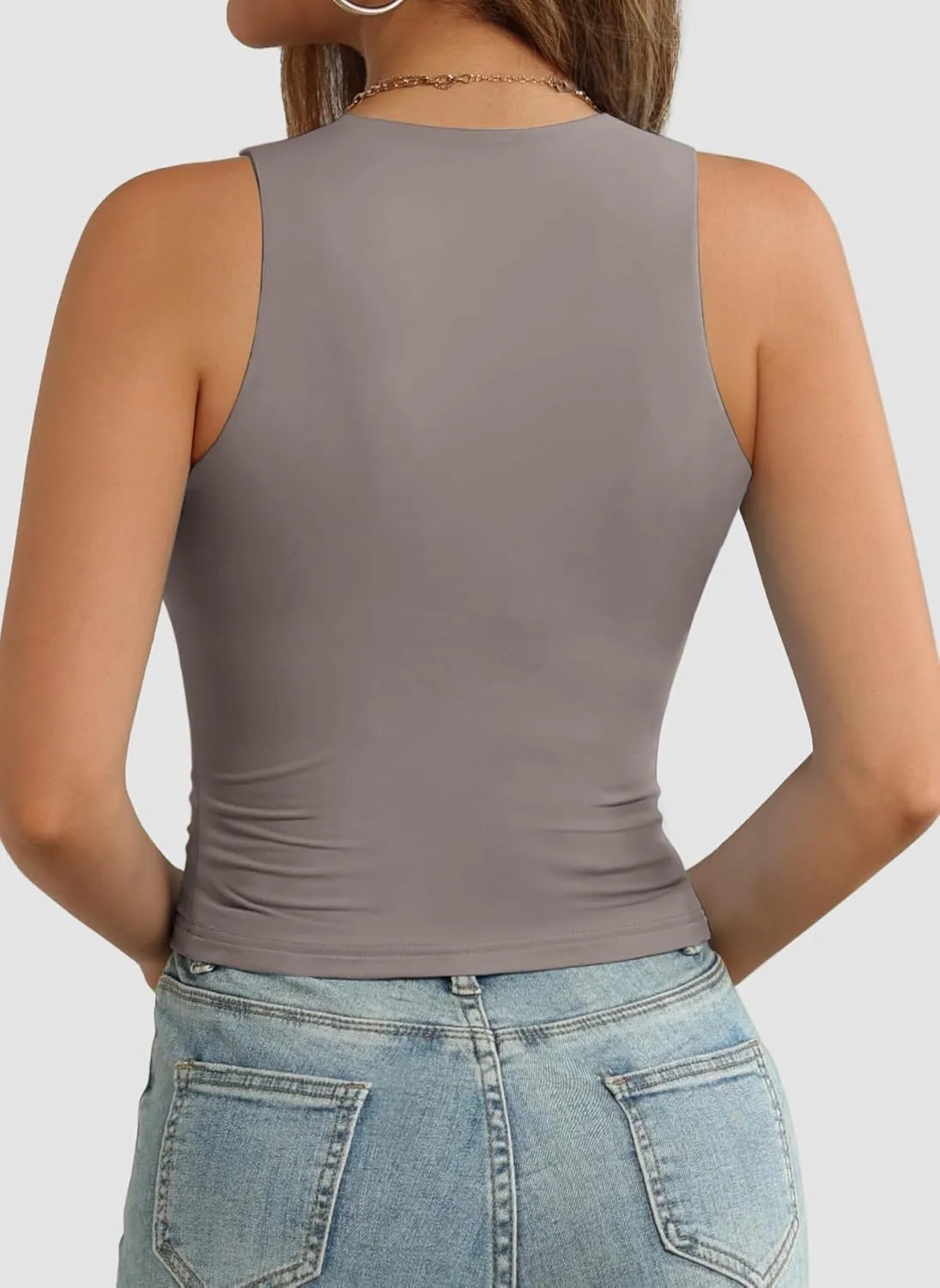 ATHMILE Womens Double Lined Crop Tank Tops Casual Basic Shirts Sleeveless Workout Tops Cute Summer Clothes Teen Girls