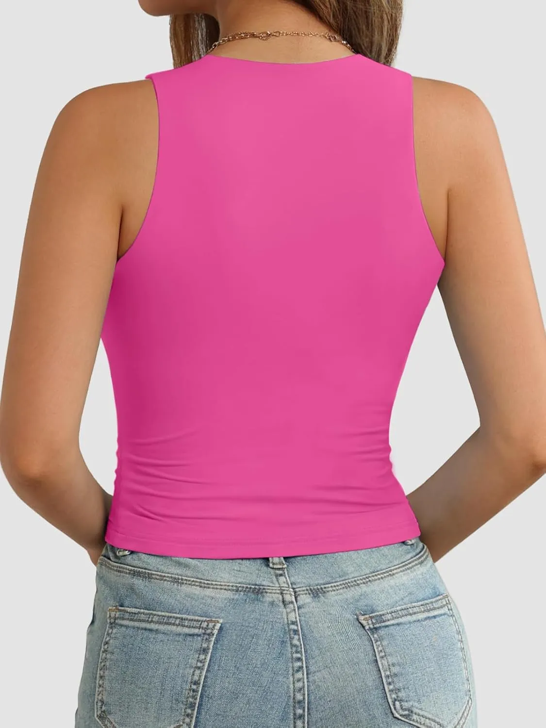 ATHMILE Womens Double Lined Crop Tank Tops Casual Basic Shirts Sleeveless Workout Tops Cute Summer Clothes Teen Girls